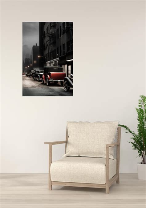 Vintage Noir Cityscape Wall Art Classic Car Photography Print Dark