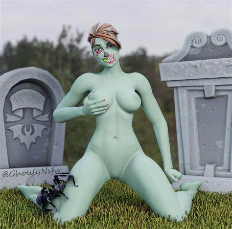 Rule 34 1girls 3d Blue Eyes Brown Hair Fortnite Ghoul Trooper Green Skin Hand On Breast On