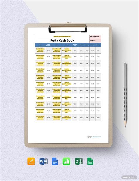 Petty Cash Book Template in Apple Numbers, Word, Pages, Excel, Google ...