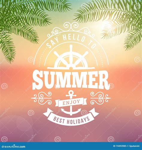 Summer Holidays Typography Poster With Blurred Background Stock Vector