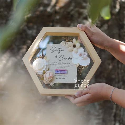 Jual Mahar Pernikahan Rustic Mahar Nikah Hexagon Mahar Bunga Kering