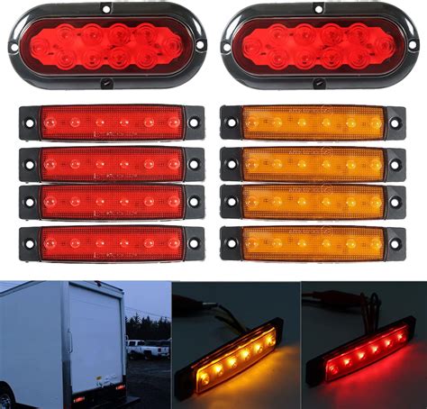 SHZAITOR 10PCS LED Trailer Tail Light Kit Super Bright Red Oval Brake ...