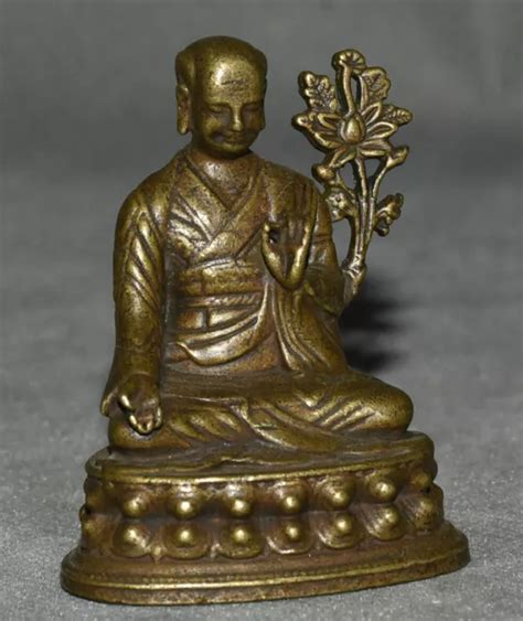 5CM VIEUX BRONZE Tibétain Bouddhisme Temple Lotus Je Maître Bouddha