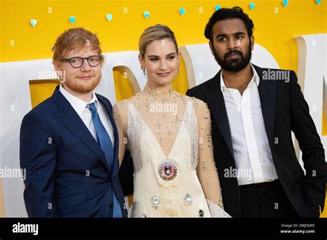 Singer Ed Sheeran From Left Actors Lily James And Himesh Patel Pose