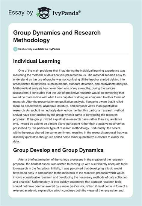 Group Dynamics And Research Methodology 544 Words Assessment Example