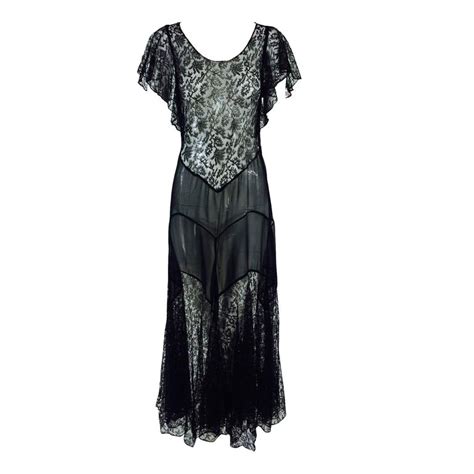 Sheer Black Lace And Silk Chiffon Bias Cut Dress 1930s At 1stDibs