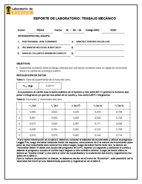 Reporte Lab Fisi S Tm Resuelto Reporte De Laboratorio