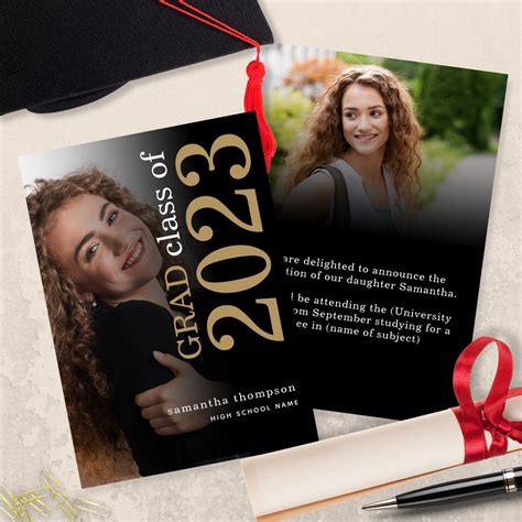 Modern Photo Black Gold Graduation Announcement A Stylish