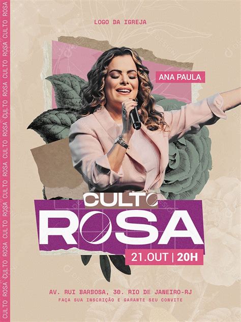 Flyer Culto Rosa Social Media PSD Editável download Designi