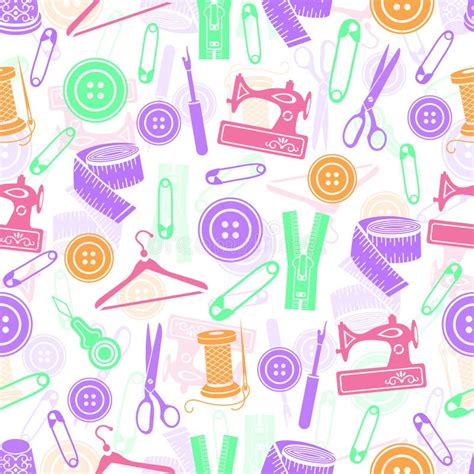 Sewing Tools Seamless Pattern, Vector Background. Multicolored Sewing Supplies on White ...