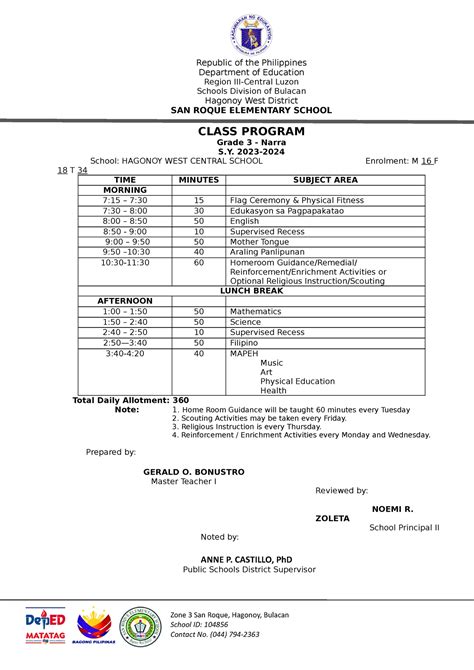 Classprogram 2023 2024 Grade 3 Final 094428 Department Of Education