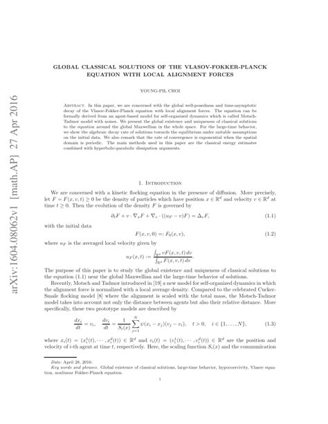 Pdf Global Classical Solutions Of The Vlasov Fokker Planck Equation