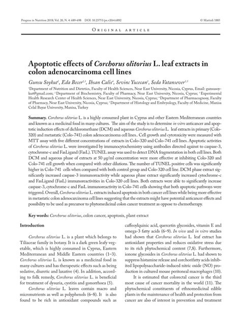 Pdf Apoptotic Effects Of Corchorus Olitorius L Leaf Extracts In