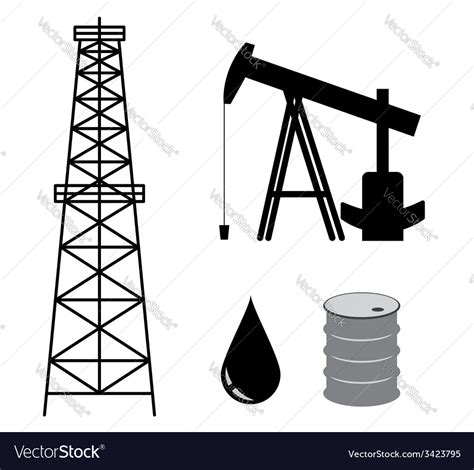 Oil Derrick With Pump And Barrel Set Royalty Free Vector