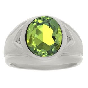 Diamond And Oval Peridot Gemstone Men S Sterling Silver Ring