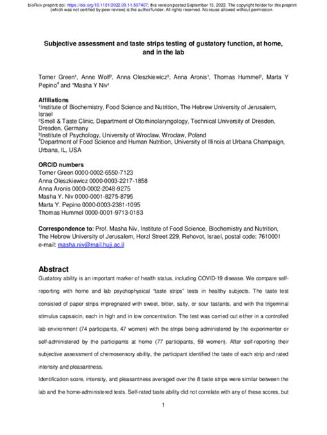 Fillable Online Subjective Assessment And Taste Strips Testing Of