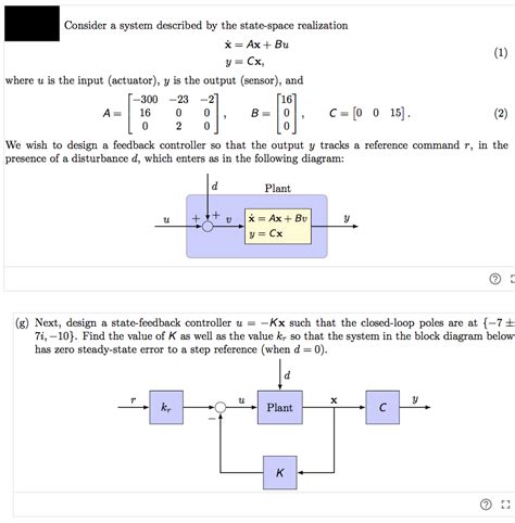 Solved Consider A System Described By The State Space Chegg