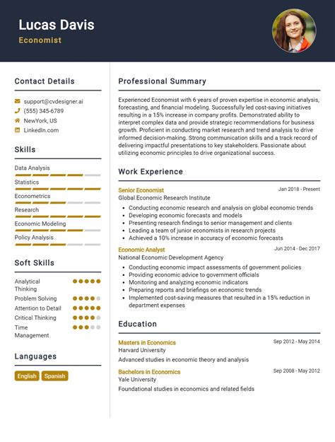 Economist Cv Example And Templates For Cvdesigner Ai