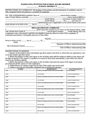 Fillable Online Nominating Petition For School Board Member Fax Email