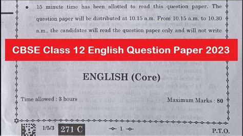 Cbse Class 12 English Question Paper 2023 Download Pdf