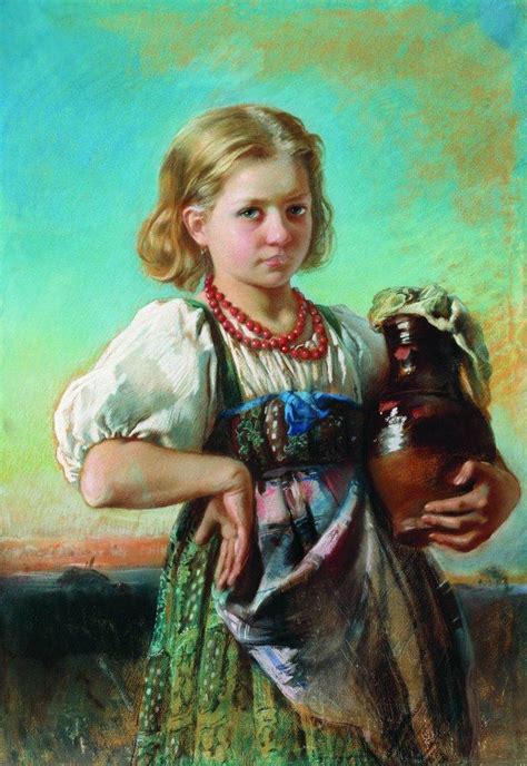 水差しを持つ少女1880年頃コンスタンチンマコフスキー Konstantin 絵画に描かれた少女