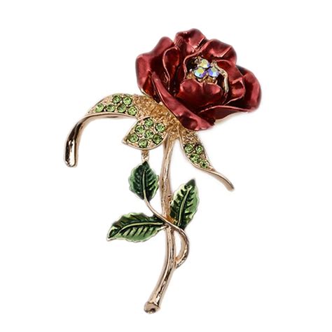 Elegant Red Rose Flower Brooch Crystal Garment Accessories Wedding