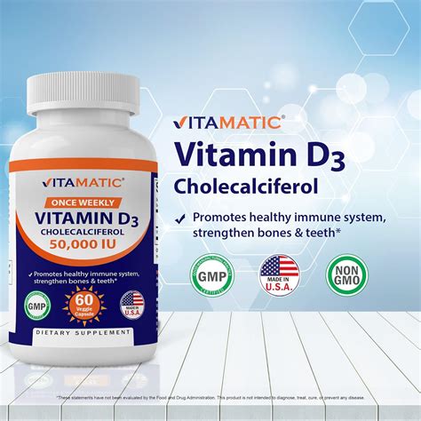 Buy Vitamatic Vitamin D3 50 000 Iu As Cholecalciferol Once Weekly Dose 1250 Mcg 60 Veggie