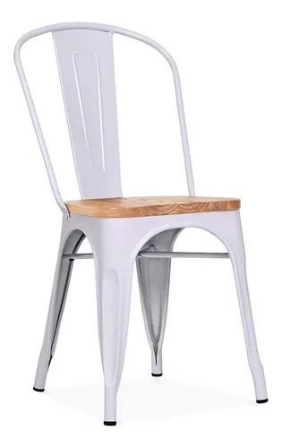 Silla Tolix Metal Madera Vintage Blanco Asiento En Madera En Venta En