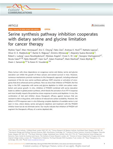 (PDF) Serine synthesis pathway inhibition cooperates with dietary ...