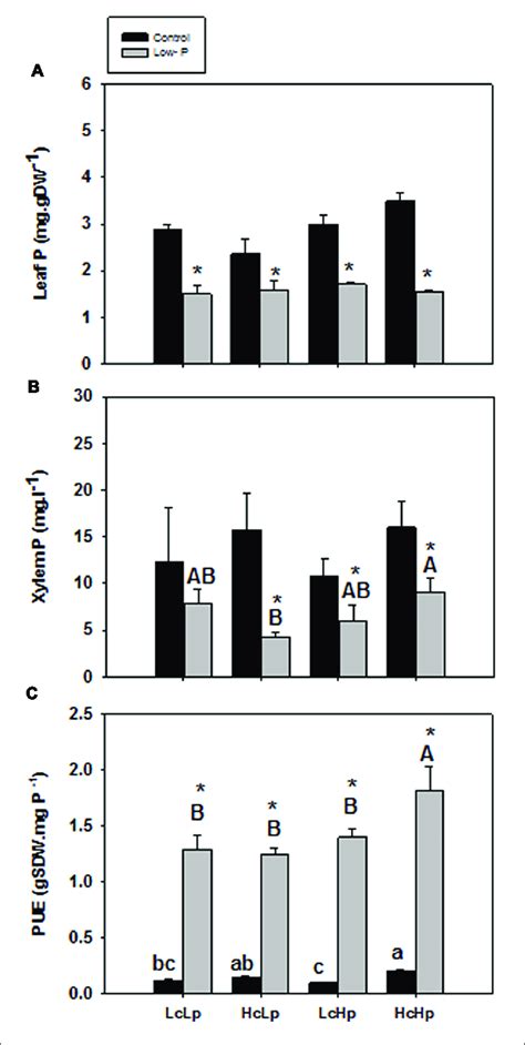 Phosphorus Concentration In Leaf A And Xylem Sap B And P Use