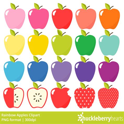 Rainbow Apples Clipart - Huckleberry Hearts