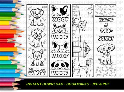 Coloring Bookmarks Printable, Dog Bookmarks, Kids Bookmarks, Instant ...