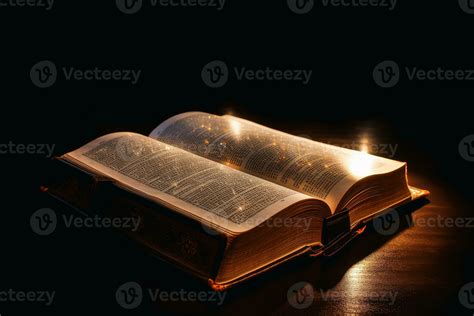 A shining holy bible with a glowing halo created with technology ...