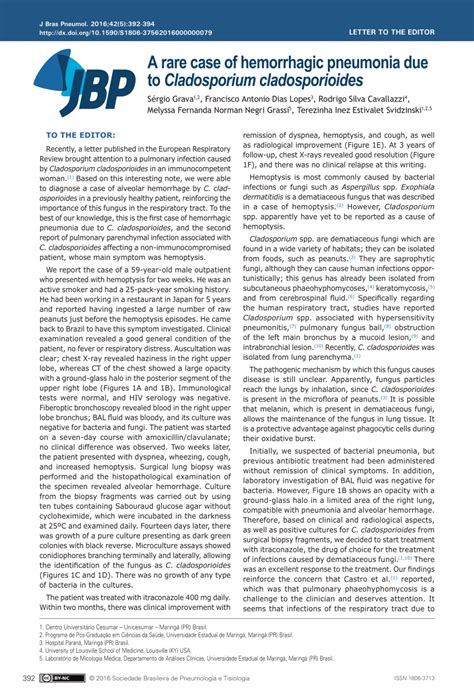 Pdf A Rare Case Of Hemorrhagic Pneumonia Due To Cladosporium