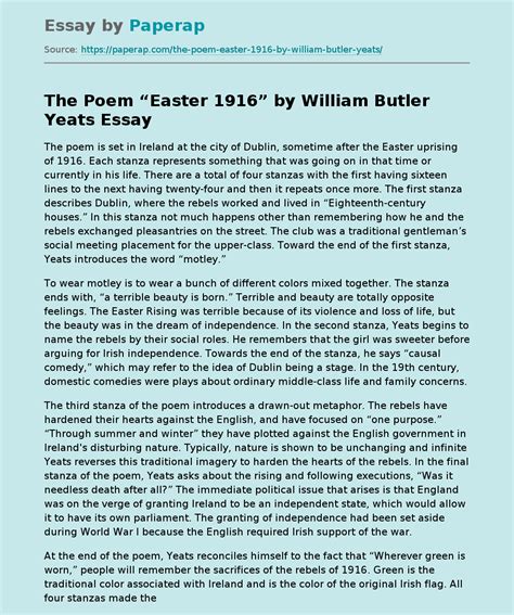 The Poem Easter 1916 By William Butler Yeats Free Essay Example