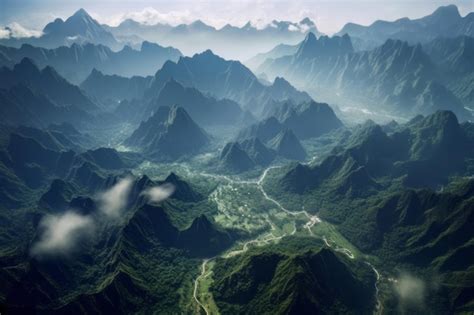 Premium AI Image Green Mountains Bird S Eye View