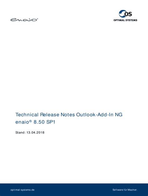 Ausfüllbar Online Technical Release Notes Outlook Add In NG SP1