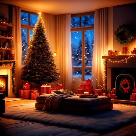 Premium Photo A Cozy Christmas Interior At Night Christmas Light