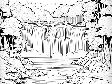 Realistic Waterfall Coloring Page For Adults Free Printable In