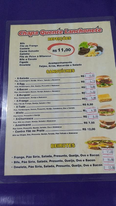 Menu em Chapa quente lanchonete e bar João Pessoa