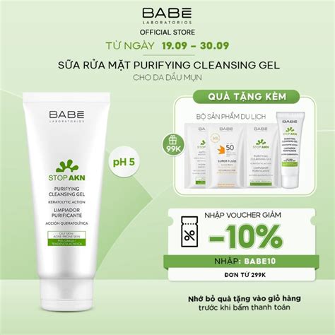 Sữa rửa mặt BABE STOP AKN Purifying Cleansing Gel cho da dầu mụn VIGO