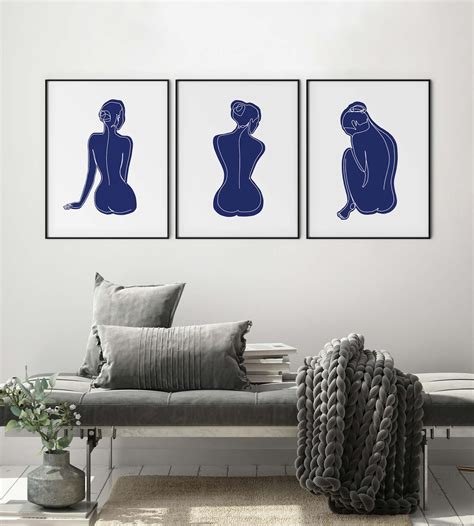 Blue Bedroom Wall Art Above Bed Decor Naked Nude Woman Line Etsy