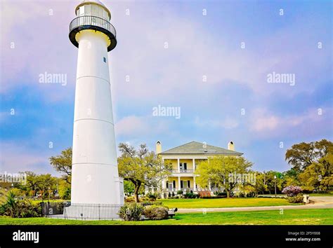 The Biloxi Lighthouse Is Pictured With The Biloxi Welcome Center March