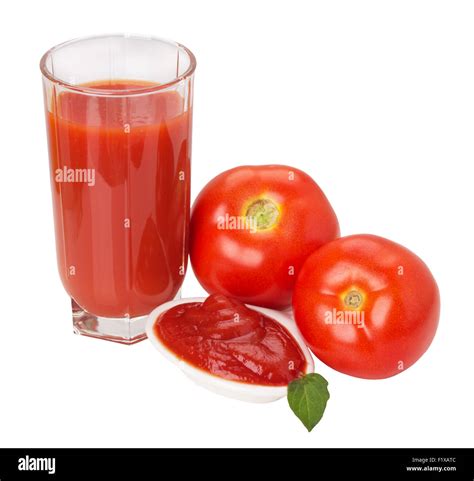 Tomato Juice And Ketchup Isolated On The White Background Stock Photo