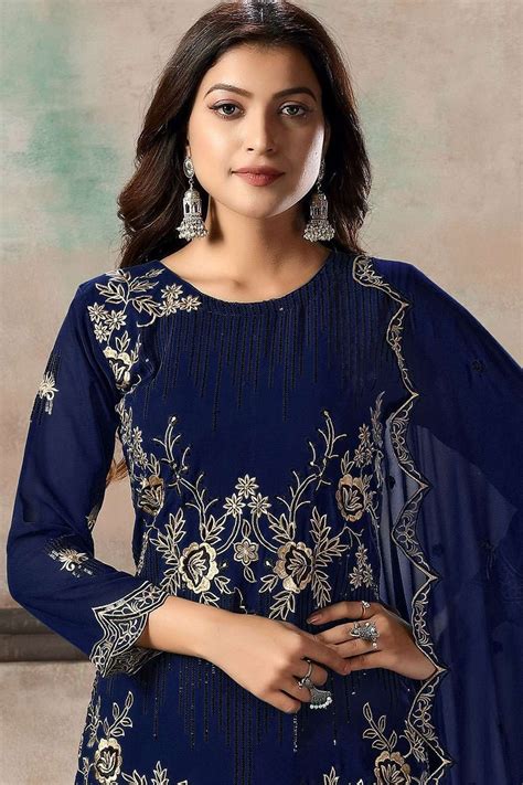 Navy Blue Georgette Anarkali Suit Sk