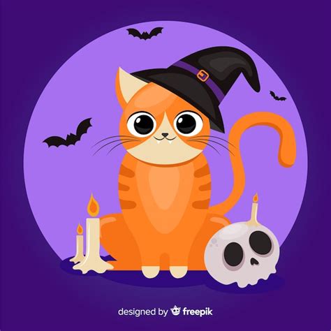 Diseño plano de gato naranja de halloween Vector Gratis