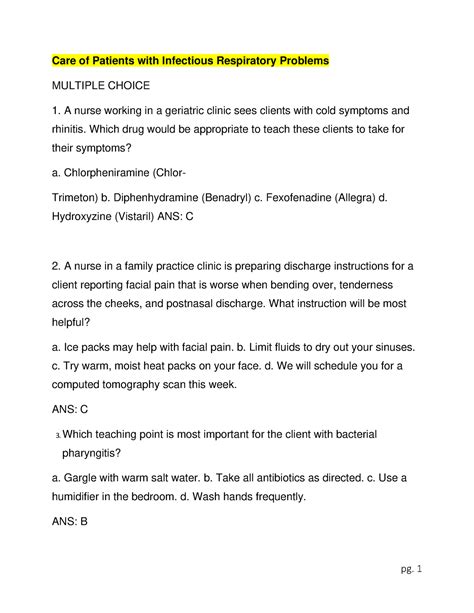 Care Of Patients With Infectious Respiratory Problems Which Drug Would Be Appropriate To Teach