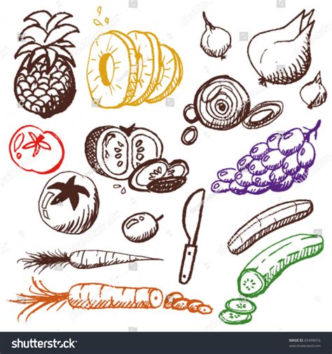 Doodle Set Fruits Vegetables Stock Vector Royalty Free 65499016