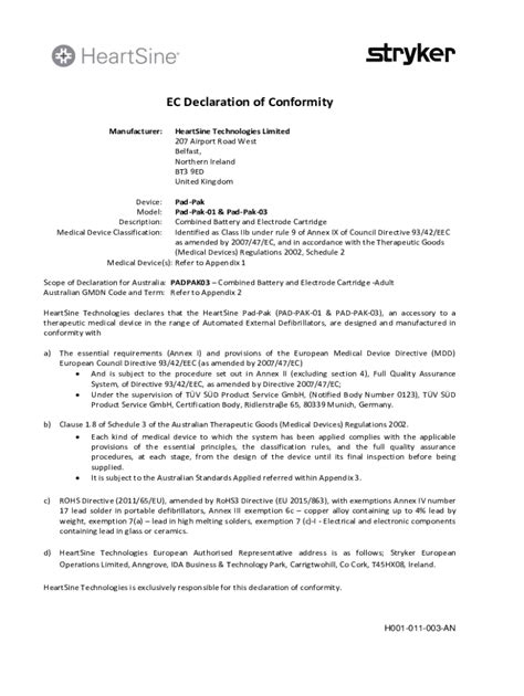 Fillable Online EC Declaration Of Conformity MedX5 Fax Email Print