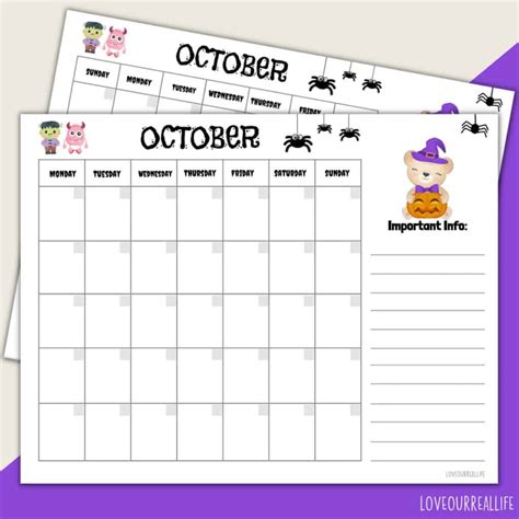 Halloween Calendar Template- FREE Month of October Printable ⋆ Love Our Real Life